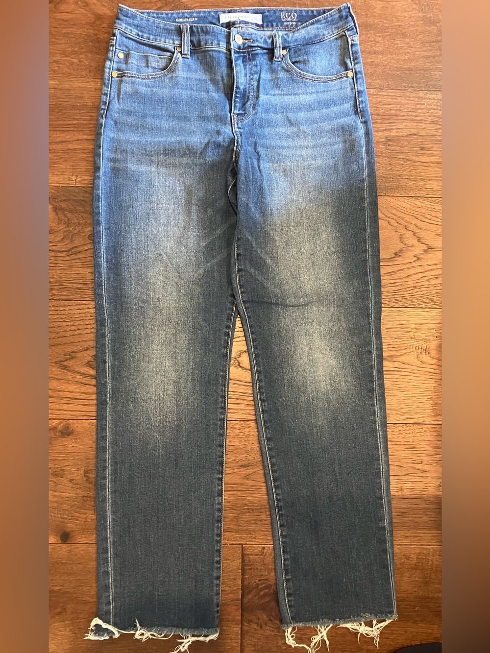 Liverpool LA Light Wash Wide-Leg Jeans | Raw Fray Hem | Size 10